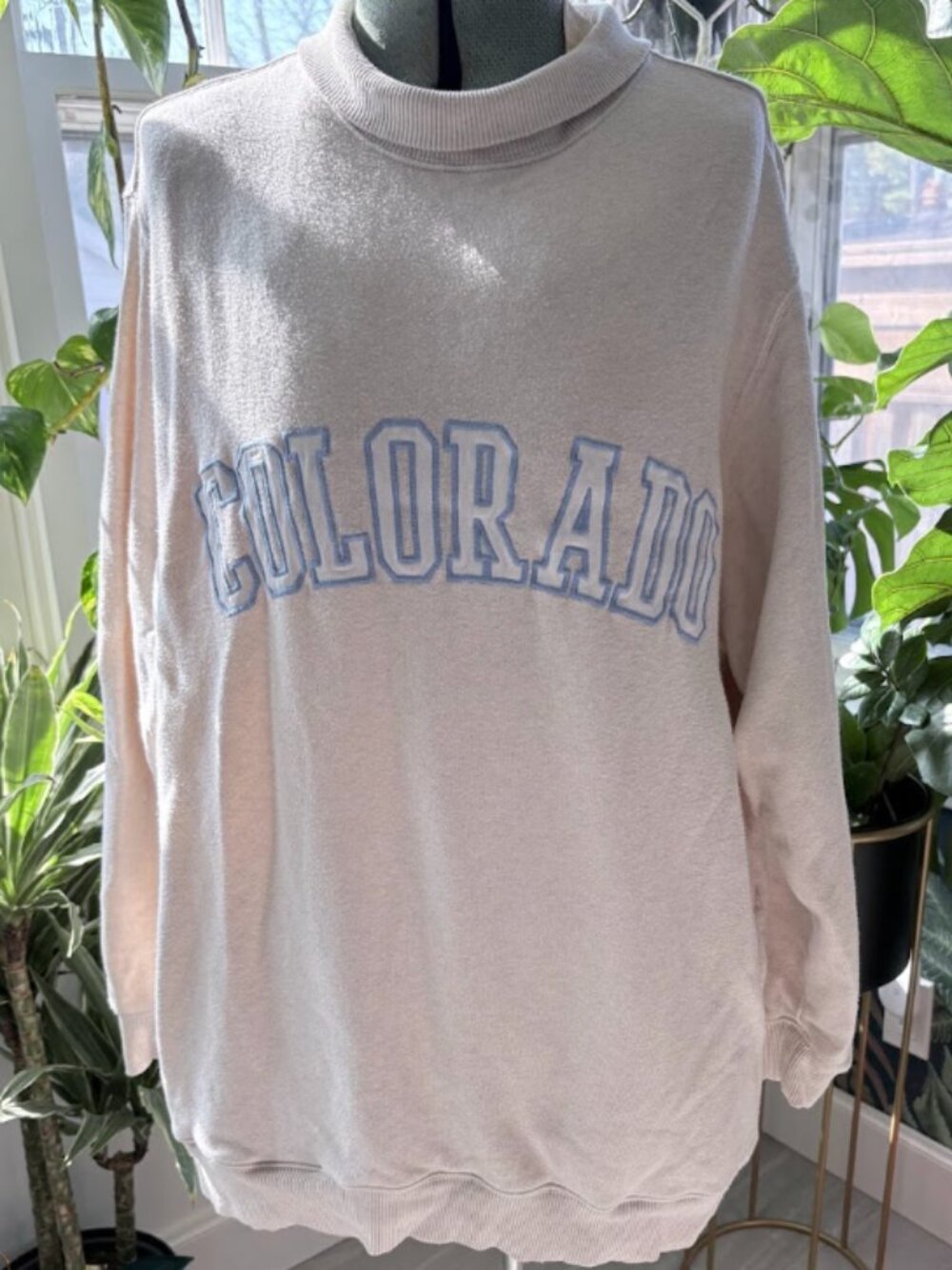 Aerie Cream Colorado Lettering Oversized Mock Neck Fleece Pullover S